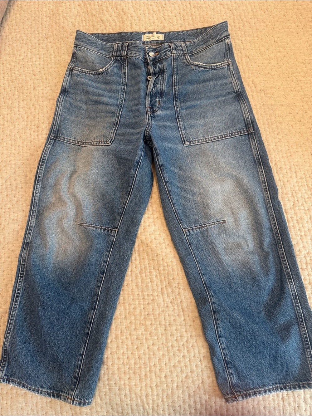 Madewell Medium Blue Boyfriend Jeans with Front Patch Pockets